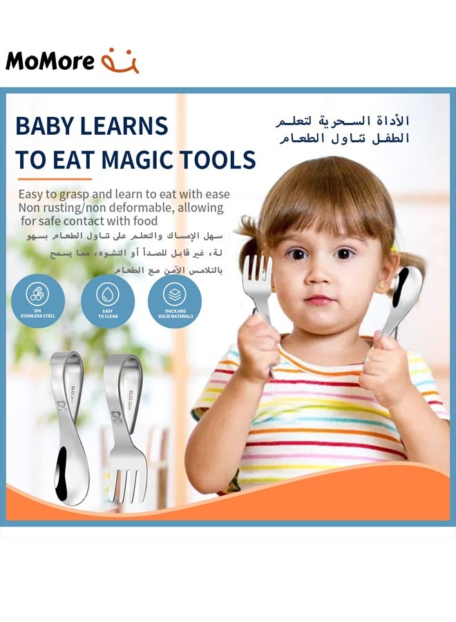 Momore 2 Piece Baby 304 Stainless Steel Utensils Training Spoon And Fork With Case Set - Image 4