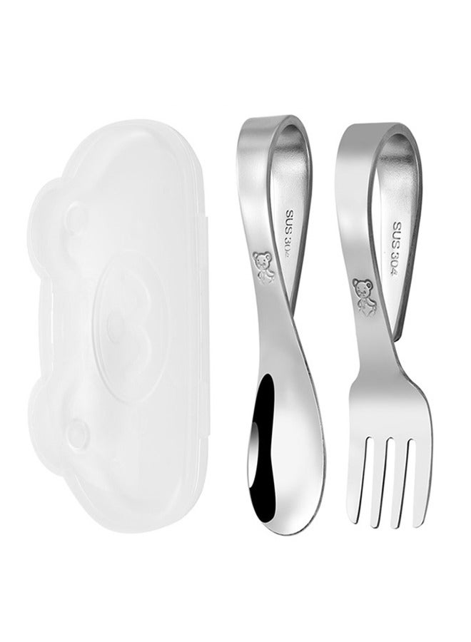 Momore 2 Piece Baby 304 Stainless Steel Utensils Training Spoon And Fork With Case Set - Image 1