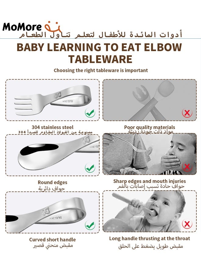 Momore 2 Piece Baby 304 Stainless Steel Utensils Training Spoon And Fork With Case Set - Image 3