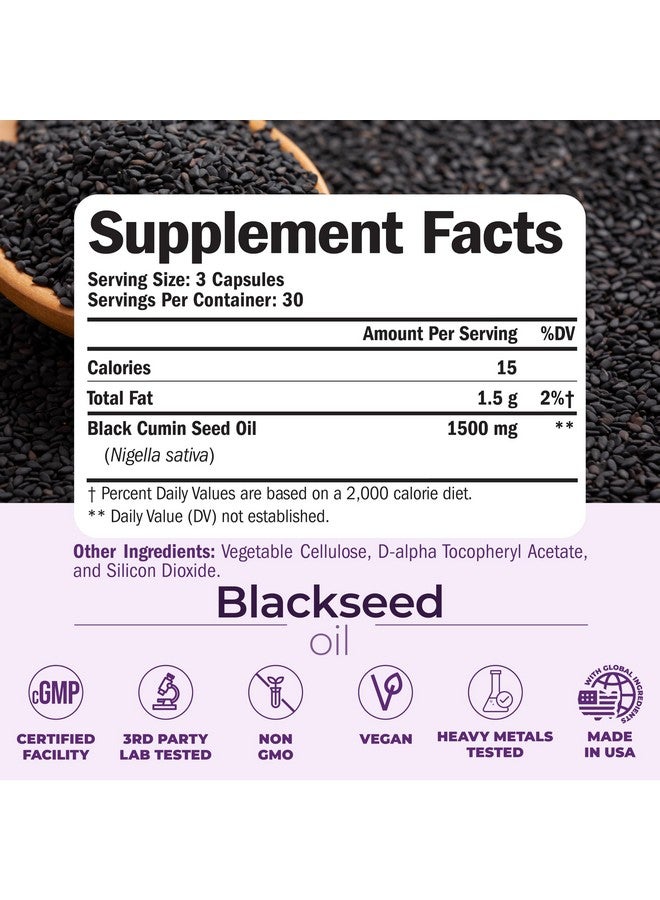 Vimerson Health كبسولات زيت الحبة السوداء | زيت حبة البركة المعصور على البارد. يوفر فيتامين E وأوميغا 3 6 9. قوة عالية (1500 ملغ) لدعم المناعة، مضادات الأكسدة، الهضم، الشعر، البشرة والأظافر. نباتي. غير معدل وراثيًا. 90 كبسولة. - Image 3