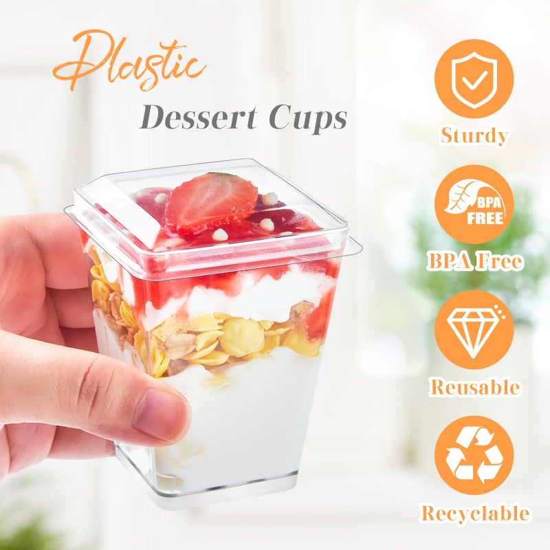 Kucoele 50 Pack 5 oz Plastic Dessert Cups with Lids and Spoons, Clear Parfait Cups Pudding Cups Mini Party Serving Cups for Appetizer Fruit Yogurt Ice Cream - Image 3