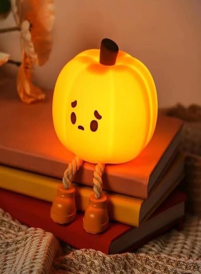 ELEPHANTBOAT Pumpkin Night Lamp for Kids, Cute LED Light, Silicone Dimmable Night Light for Kids, Silicone USB Rechargeable Bedside Touch Lamp, Funny Light and Halloween for Woman and Kids, Orange