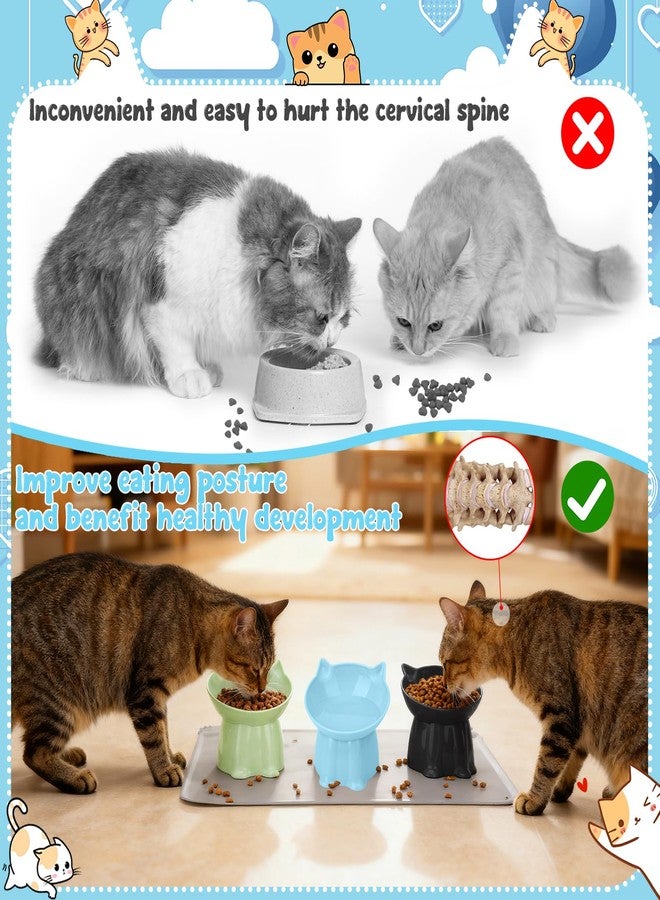 Hoemwarm 3 Pcs Elevated Cat Bowls 15°Raised Cat Food Bowl with Silicone Mat Whisker Friendly Anti Vomiting Cats Dishes Pet Food and Water Bowls for Indoor Cats Kittens Classic Blue, Black, Green Colors - Image 5