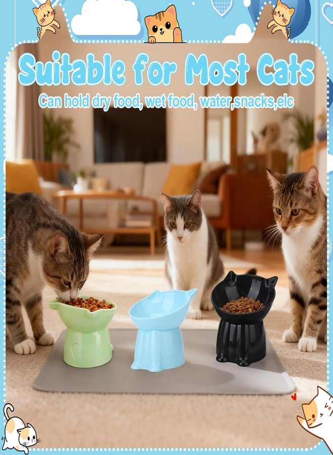 Hoemwarm 3 Pcs Elevated Cat Bowls 15°Raised Cat Food Bowl with Silicone Mat Whisker Friendly Anti Vomiting Cats Dishes Pet Food and Water Bowls for Indoor Cats Kittens Classic Blue, Black, Green Colors - Image 2