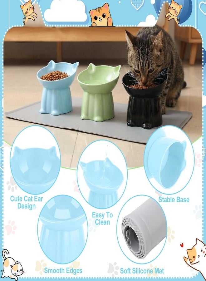 Hoemwarm 3 Pcs Elevated Cat Bowls 15°Raised Cat Food Bowl with Silicone Mat Whisker Friendly Anti Vomiting Cats Dishes Pet Food and Water Bowls for Indoor Cats Kittens Classic Blue, Black, Green Colors - Image 4