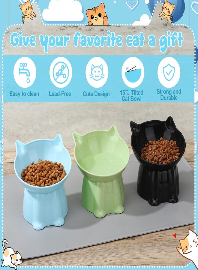 Hoemwarm 3 Pcs Elevated Cat Bowls 15°Raised Cat Food Bowl with Silicone Mat Whisker Friendly Anti Vomiting Cats Dishes Pet Food and Water Bowls for Indoor Cats Kittens Classic Blue, Black, Green Colors - Image 3