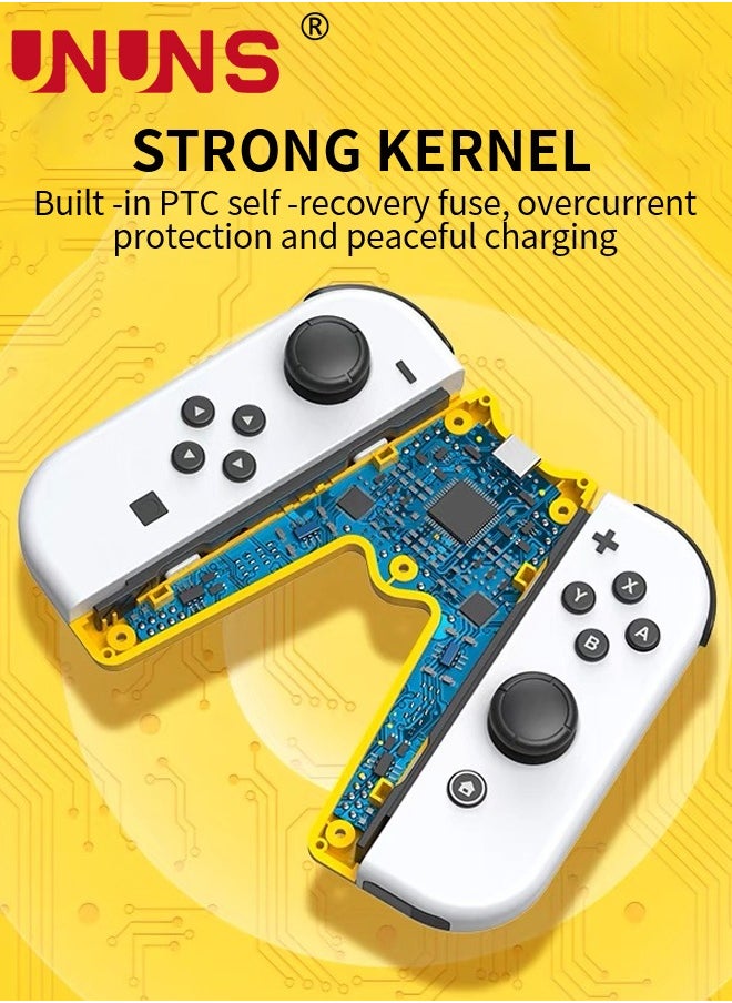 UNUNS - مقبض شحن Switch Joy-Con متوافق مع طراز Nintendo Switch/ OLED، شاحن وحدة تحكم Joy-Con على شكل حرف V من UNUNS مع مؤشرات، العب أثناء الشحن، أصفر - Image 1