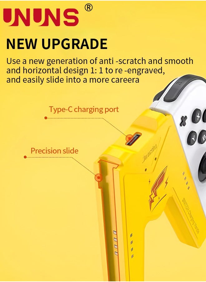 UNUNS - مقبض شحن Switch Joy-Con متوافق مع طراز Nintendo Switch/ OLED، شاحن وحدة تحكم Joy-Con على شكل حرف V من UNUNS مع مؤشرات، العب أثناء الشحن، أصفر - Image 1