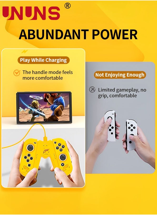 UNUNS - مقبض شحن Switch Joy-Con متوافق مع طراز Nintendo Switch/ OLED، شاحن وحدة تحكم Joy-Con على شكل حرف V من UNUNS مع مؤشرات، العب أثناء الشحن، أصفر - Image 1
