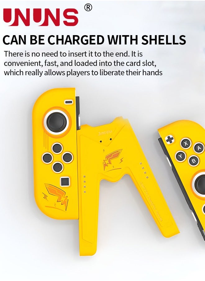 UNUNS - مقبض شحن Switch Joy-Con متوافق مع طراز Nintendo Switch/ OLED، شاحن وحدة تحكم Joy-Con على شكل حرف V من UNUNS مع مؤشرات، العب أثناء الشحن، أصفر - Image 1