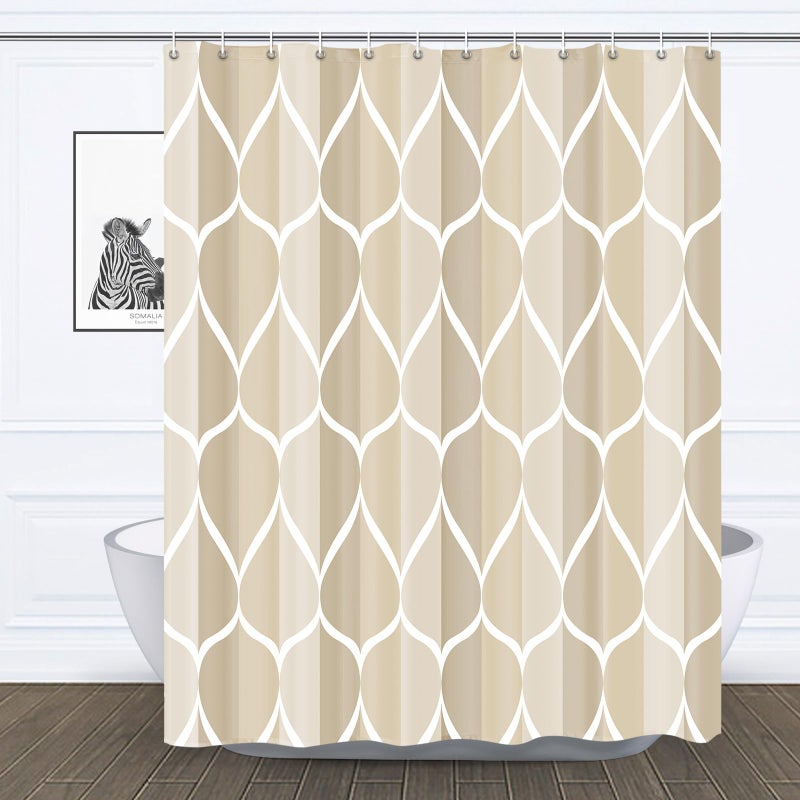 Gelbchu Ivory Shower Curtain W 72 x H 72 Waterproof Design and Polyester QuickDrying Weighted Hem Shower Curtains Set for Bathroom Machine Washable with 12 Hooks