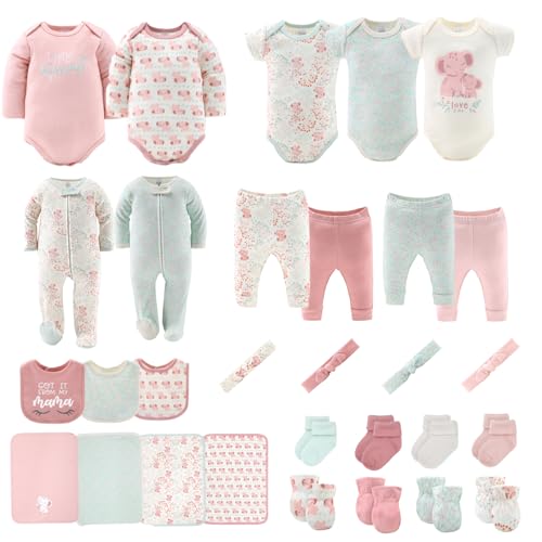 The Peanut Shell The Peanutshell Baby Layette Gift Set for Girls 30 Piece Infant Girl Gift Set Baby Clothes Essentials Must Haves Infant Girl Clothes 69 Months Floral Elephant - Image 1