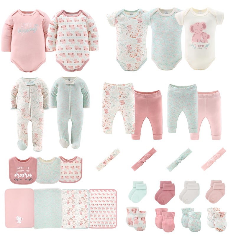 The Peanut Shell The Peanutshell Baby Layette Gift Set for Girls 30 Piece Infant Girl Gift Set Baby Clothes Essentials Must Haves Infant Girl Clothes 69 Months Floral Elephant - Image 2
