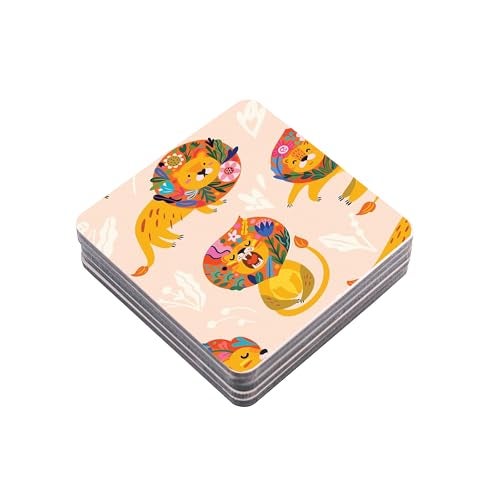 TAJNAN Indian Art Printed Coaster Set of 6 Beautiful Wooden Coasters with Plastic Coating Proper Coaster Stand Designer Coaster (taj-Coaster-cat-rr) - Image 4