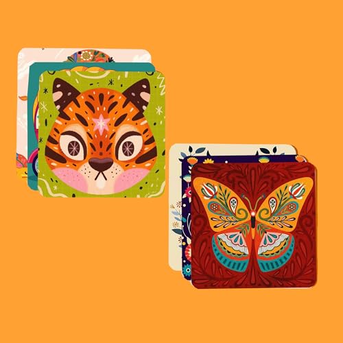 TAJNAN Indian Art Printed Coaster Set of 6 Beautiful Wooden Coasters with Plastic Coating Proper Coaster Stand Designer Coaster (taj-Coaster-cat-rr) - Image 3
