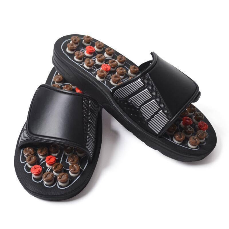 Foot Massager Slippers: Red & Brown, Natural Stone Acupressure Nodes, Boost Blood Flow & Energy, Acupoint Massage Shoes for Daily Walking Standing & Gift Giving - Image 1