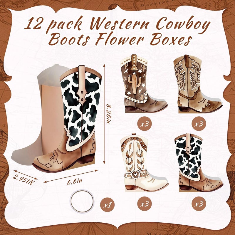 Memorywuu 12 Set Western Boots Flower Boxes Centerpiece Boot Shape Gift Boxes Party Decoration Vase Centerpieces for Tables Boots Rodeo Birthday Baby Shower Supplies (Western,Cowboy Cow) - Image 2
