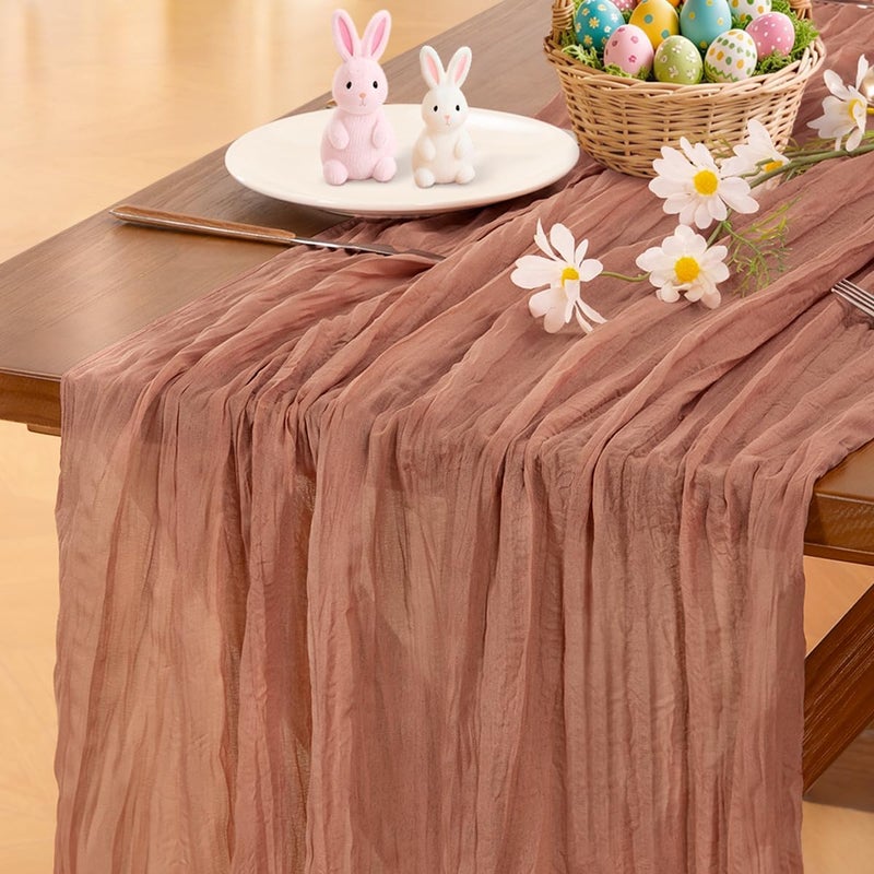 Socomi Dusty Rose Summer Cheesecloth Table Runner Boho Rustic Gauze 120 inch 10FT Cheese Cloth Runner for Wedding Party Baby Shower Birthday Home Decor Holiday Decorations - Image 1
