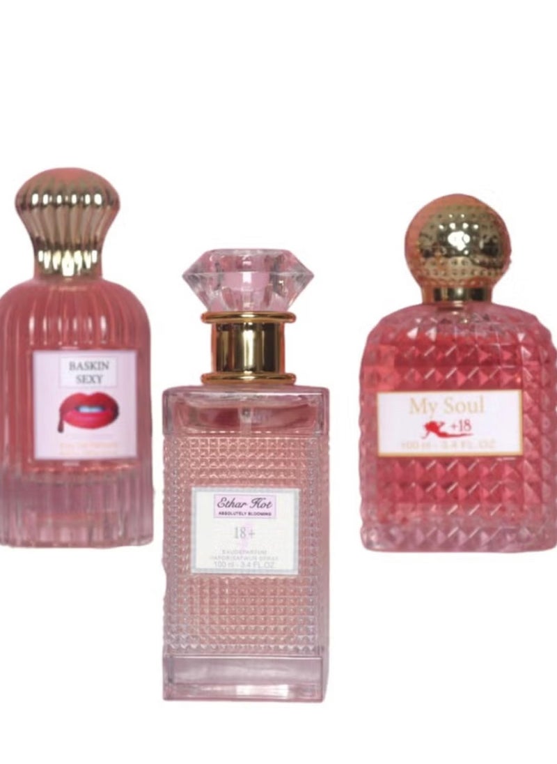 هوت باقة عطور من ثلاثة أشكال مختلفة كل عطر 100 ملليلتر 