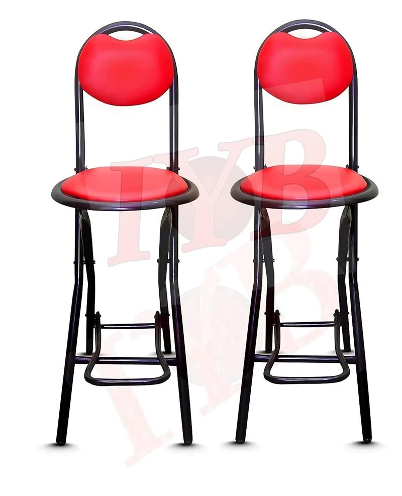 IYB IYB24 inch Seating Height Strong Heavy Duty Folding Padded Stool Chair with Foot Rest Higher Height RED Set of 2 