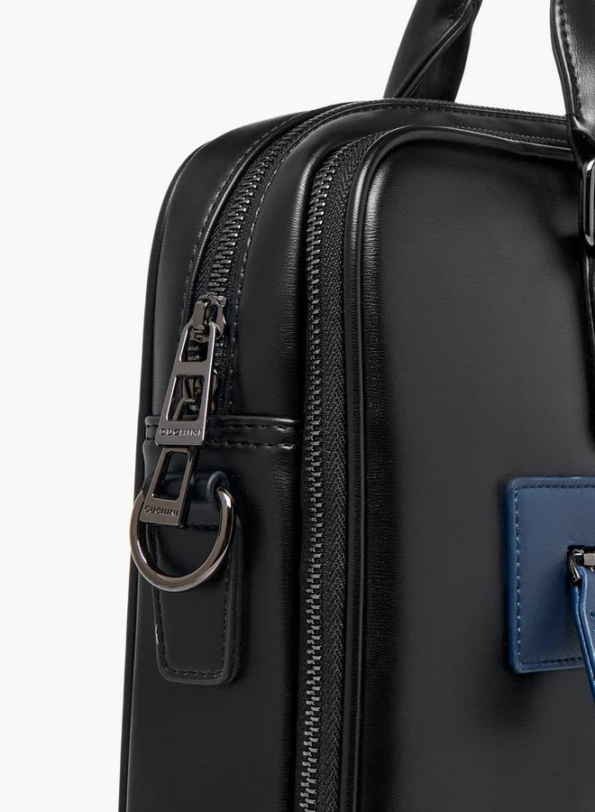 دوتشيني Solid Laptop Bag with Detachable Strap and Zip Closure
