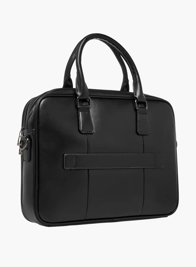 دوتشيني Solid Laptop Bag with Detachable Strap and Zip Closure