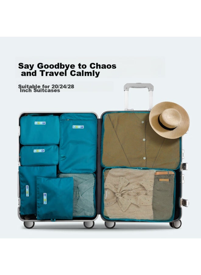 M Square Travel Aesthetic Storage Bag 8-piece Set, Toiletry Bag, Makeup Bag, Shoe Bag, Storage Bag For Business Trips, Lake Blue - Image 1