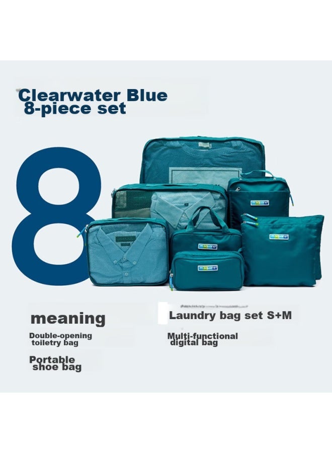 M Square Travel Aesthetic Storage Bag 8-piece Set, Toiletry Bag, Makeup Bag, Shoe Bag, Storage Bag For Business Trips, Lake Blue - Image 2