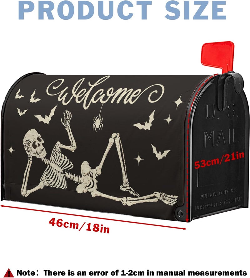 Farg Welcome Halloween Mailbox Covers Skeletons Skull Bat Spider Mailbox Post Cover Letter Box for Garden Standard Size 21x18 in for Yard Home Decor - Image 4