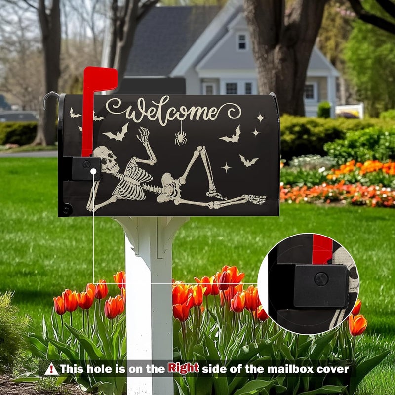 Farg Welcome Halloween Mailbox Covers Skeletons Skull Bat Spider Mailbox Post Cover Letter Box for Garden Standard Size 21x18 in for Yard Home Decor - Image 2