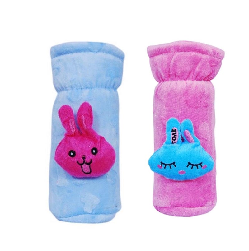 KIDS BASIC Soft & Durable Baby Feeding Bottle Cover with Easy to Hold Strap, Insulated Baby Milk Bottle Sleeve, Ideal for Travel & Daily Use, Light Blue & Pink, Pack of 2 - Image 1