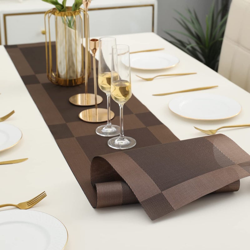 TASKHOUSE Table Runner Non-Slip, Durable PVC Woven Vinyl, Stain Resistant for Kitchen, Dining Table, Bedroom (Brown, Pack of 2) - Image 5