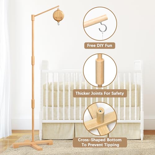 FEISIKE Baby Crib Mobile Arm with Music Box Spin Motor, 57.4 Inch Mobile Arm for Crib Wooden Nursery Decor Hanger Holder for DIY Mobile - Image 5