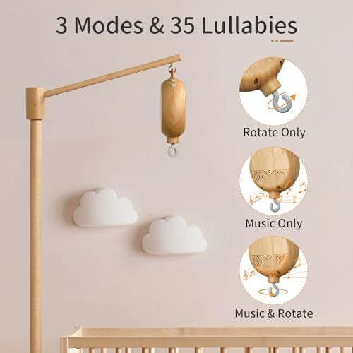 FEISIKE Baby Crib Mobile Arm with Music Box Spin Motor, 57.4 Inch Mobile Arm for Crib Wooden Nursery Decor Hanger Holder for DIY Mobile - Image 3