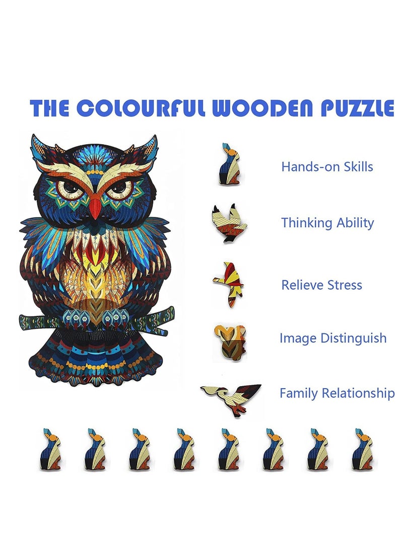 Wooden Jigsaw Puzzles 3D Wooden Animals Shaped Puzzles Best Gift for Adults and Kids DIY Puzzle Piece, Colorful Unique Shaped Owl Puzzles - Image 4