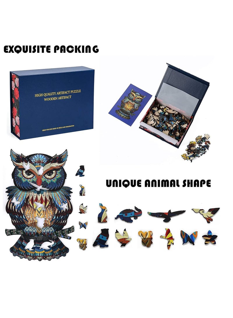 Wooden Jigsaw Puzzles 3D Wooden Animals Shaped Puzzles Best Gift for Adults and Kids DIY Puzzle Piece, Colorful Unique Shaped Owl Puzzles - Image 2