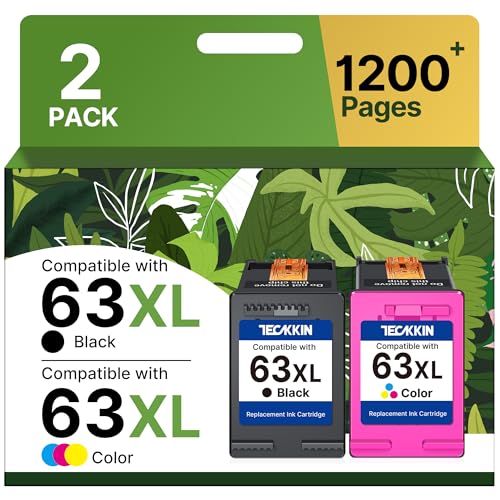 TECKKIN 63XL Ink Cartridges Black and Color for HP Ink 63 Replacement for HP 63XL Ink Cartridge Combo Pack Works for HP OfficeJet 3830 4650 5255 5258 Envy 4520 4512 DeskJet 3630 2130 1112 Printer 2 Pack - Image 1