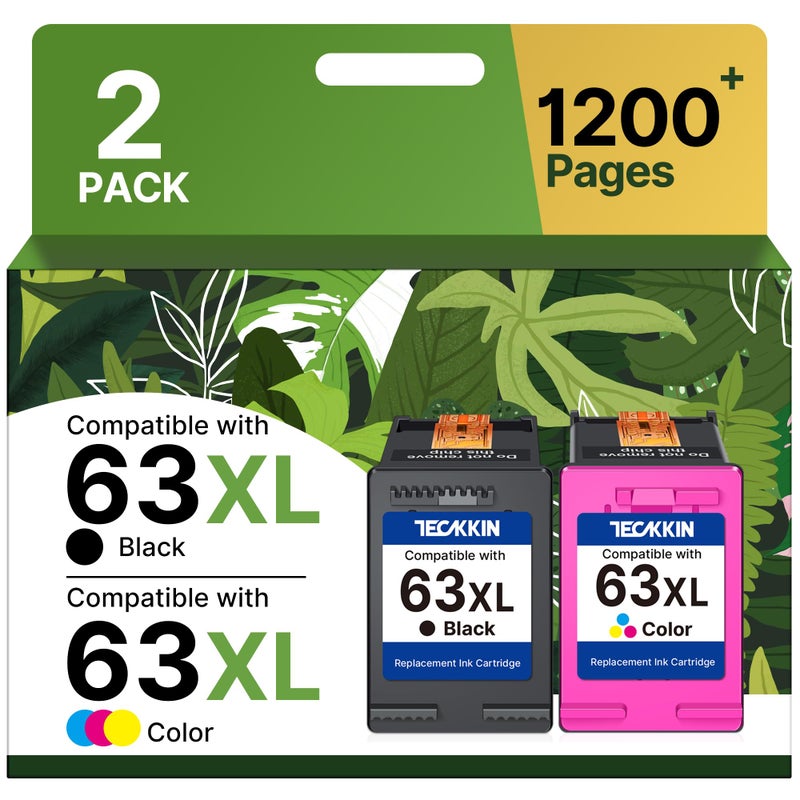 TECKKIN 63XL Ink Cartridges Black and Color for HP Ink 63 Replacement for HP 63XL Ink Cartridge Combo Pack Works for HP OfficeJet 3830 4650 5255 5258 Envy 4520 4512 DeskJet 3630 2130 1112 Printer 2 Pack - Image 2