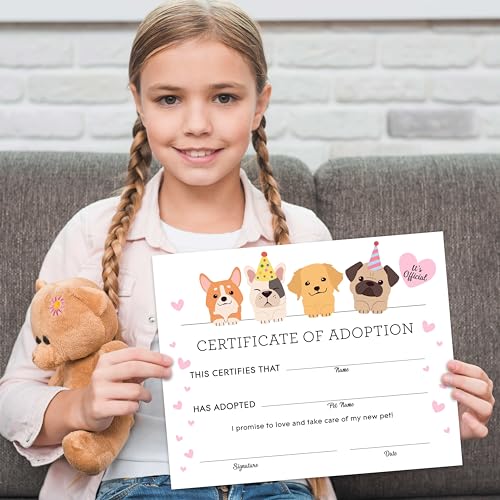 Disfuco Pet Adoption Certificate Adopt A Pet Certificate for Girl - Puppy Dog Adoption Party Decorations - Puppy Birthday Party Favors - Lets Pawty Party Supplies, 10 Adoption Certificates (CC03) - Image 4