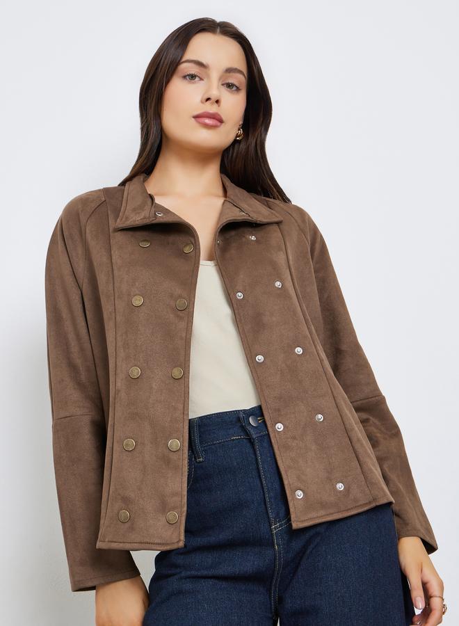 Styli Brown Suede Look Buttoned Jacket - Image 1