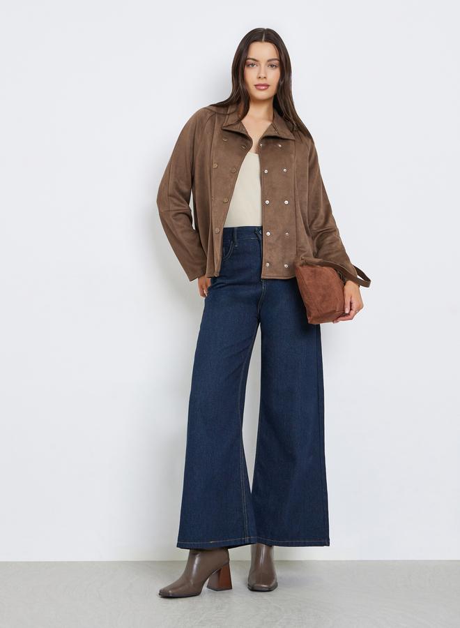 Styli Brown Suede Look Buttoned Jacket - Image 2