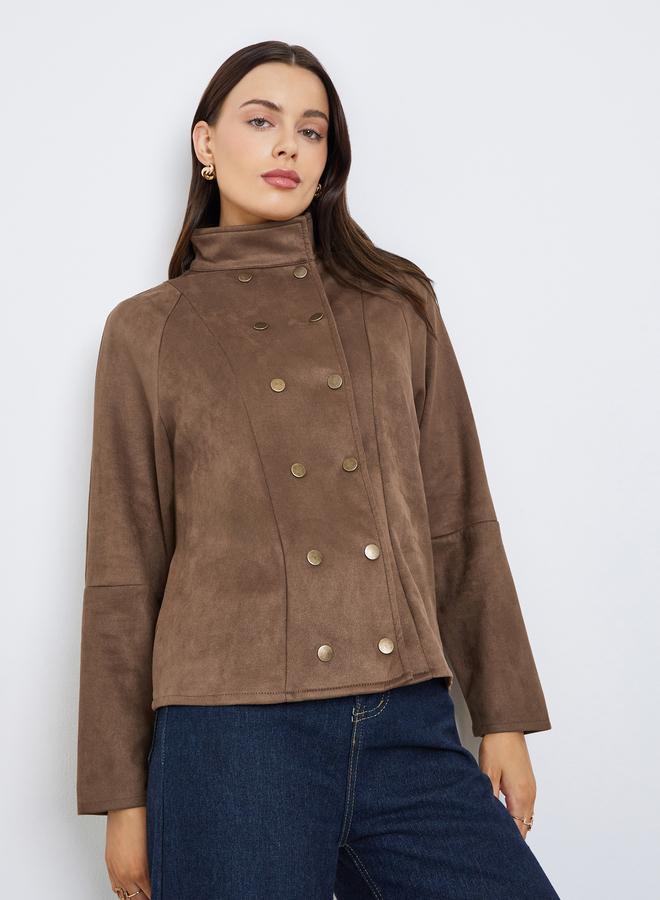 Styli Brown Suede Look Buttoned Jacket - Image 3