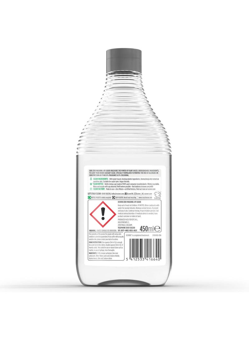 Ecover Zero Sensitive Dishwashing Liquid 450ml – Unscented, Biodegradable, Gentle on Hands, Eco-Friendly - Image 4