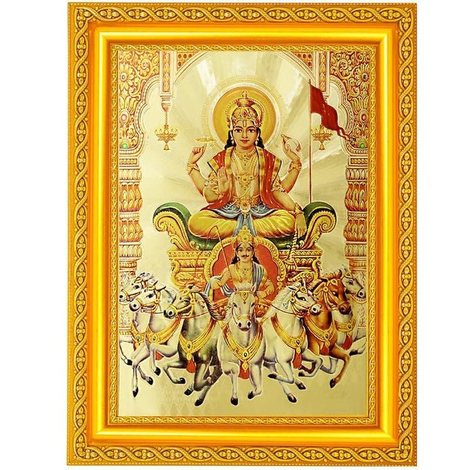 Surya Devta With Narayana Beautiful Golden Print Photo In Golden Frame 1150 x 1350 Inches OR 2921 X 3429 Cms Housewarming Gifting