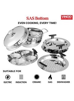 VINOD Vinod Gen-Z Stainless Steel Multi Kadai with 6 Plates - 19 cm| 2 Idli, 2 Dhokla and 1 Patra Plate | All in One Multi Purpose Kadhai | Induction and Gas Base | Small - 2 Year Warranty  - Image 4