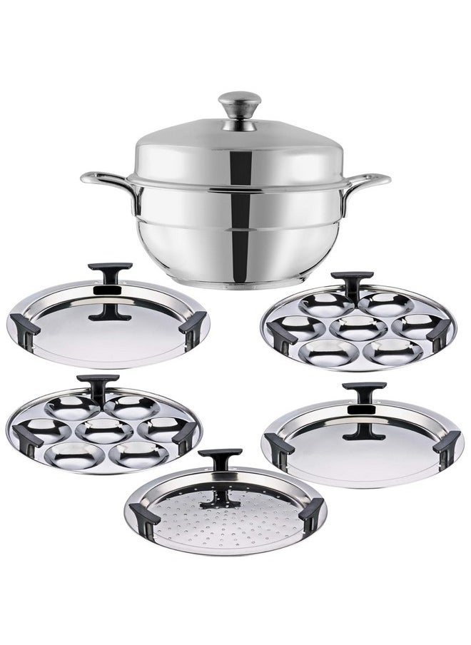 VINOD - Vinod Gen-Z Stainless Steel Multi Kadai with 6 Plates - 19 cm| 2 Idli, 2 Dhokla and 1 Patra Plate | All in One Multi Purpose Kadhai | Induction and Gas Base | Small - 2 Year Warranty - Image 1