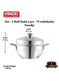 VINOD Vinod Gen-Z Stainless Steel Multi Kadai with 6 Plates - 19 cm| 2 Idli, 2 Dhokla and 1 Patra Plate | All in One Multi Purpose Kadhai | Induction and Gas Base | Small - 2 Year Warranty  - Image 5