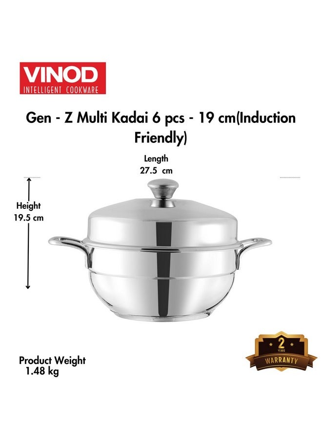 VINOD - Vinod Gen-Z Stainless Steel Multi Kadai with 6 Plates - 19 cm| 2 Idli, 2 Dhokla and 1 Patra Plate | All in One Multi Purpose Kadhai | Induction and Gas Base | Small - 2 Year Warranty - Image 1