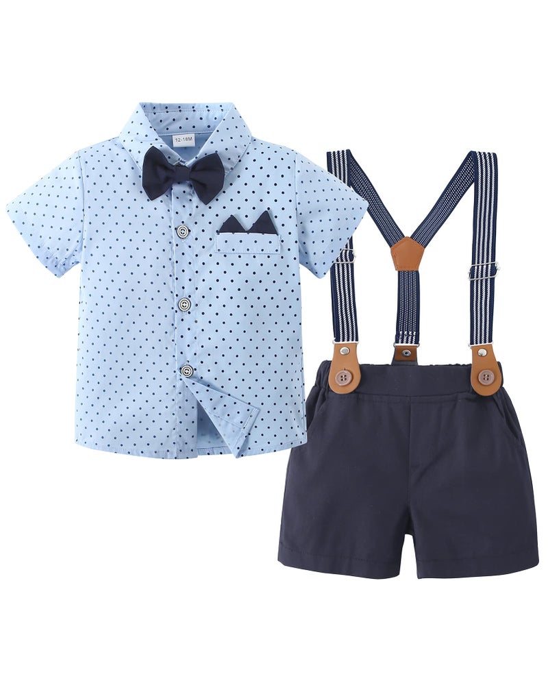 YALLET Toddler Baby Boy Outfits 15T Boys Suits Gentleman Short Sleeve Button ShirtsBowtieSuspender Shorts Formal Clothes