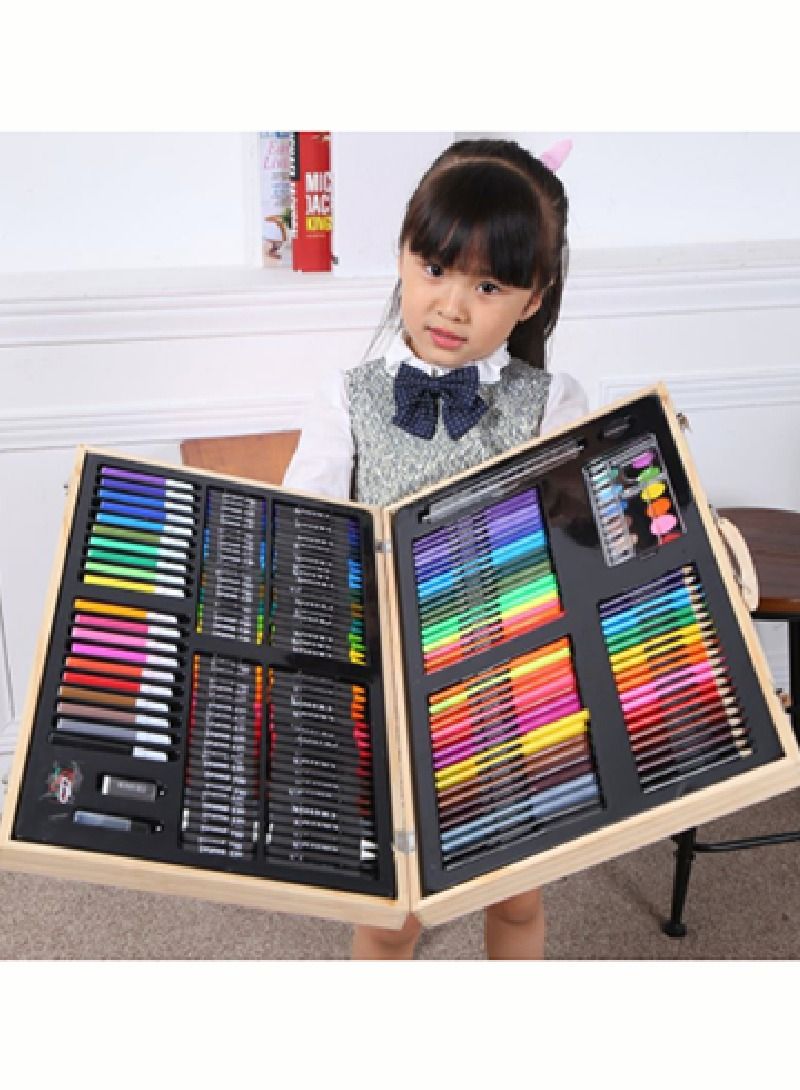 176 PCS Wooden Box Brush Set Watercolor Pen Crayon Oil Pastel Painting Supplies - Image 3